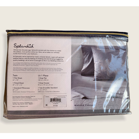Splendid Home Washed Percale Sheet Set, Twin, - Picture 4 of 5
